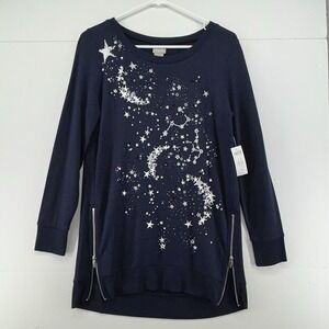 Chicos Zenergy Constellation Tunic Top Women Size 0/US 4-6 Blue Sequin NEW